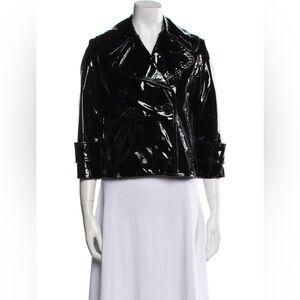 Robert Rodriguez black leather jacket shiny fitted biker XS